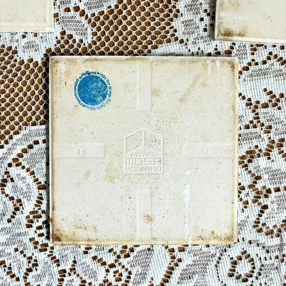 Vintage 1980s Royal Mosa Holland Delft Blue Ceramic Tiles 4-Piece Set 6